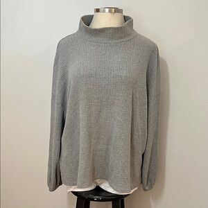 Ava & Viv Elegant Gray Cowl Neck Waffle Knit with Ballon Sleeve Top